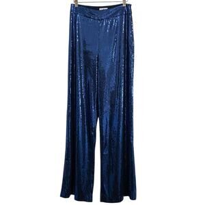 Chloe Kristyn Womens Size Small Blue Sequin High Rise Wide Leg Pants Retro Event